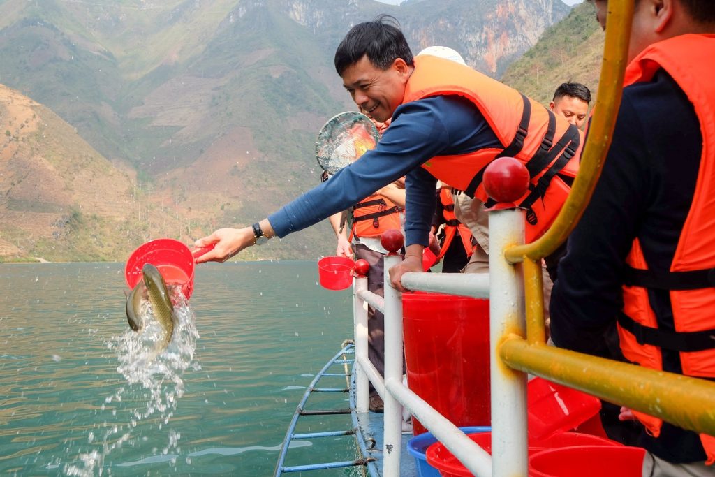 Thả 400kg cá giống tái tạo nguồn thủy sản hồ thủy điện Nho Quế 1